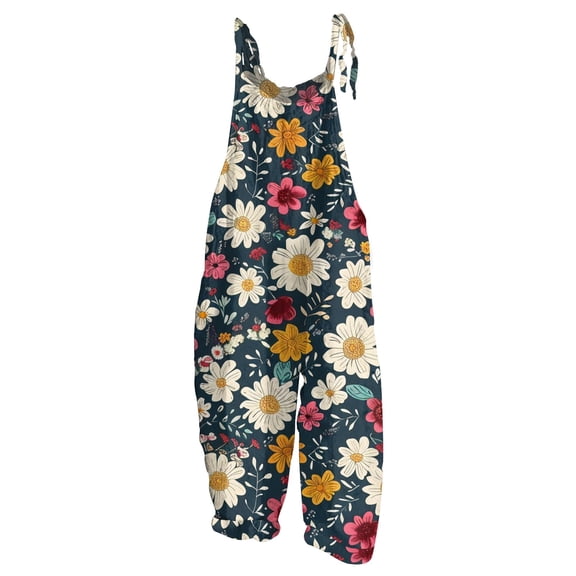 Spring Summer Plus Size Boho Overalls for Women Cloth Floral Printed Jumpsuits Spaghetti Strap Rompers White S