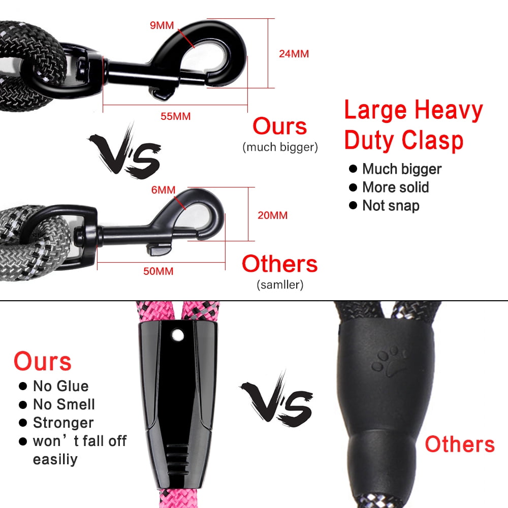 Plutus Pet Long Rope Dog Leash, Heavy Duty, Reflective, With Comfortable Padded Handle, 15FT 20FT 30FT Dog Training Leash for Small Medium Large Dogs (50FT, Pink)