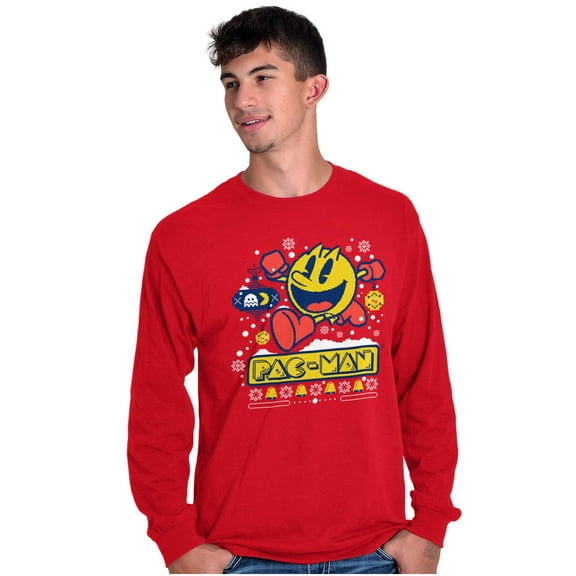 Ugly Christmas Pattern PACMAN Holiday Long Sleeve TShirt Men Women Brisco Brands S