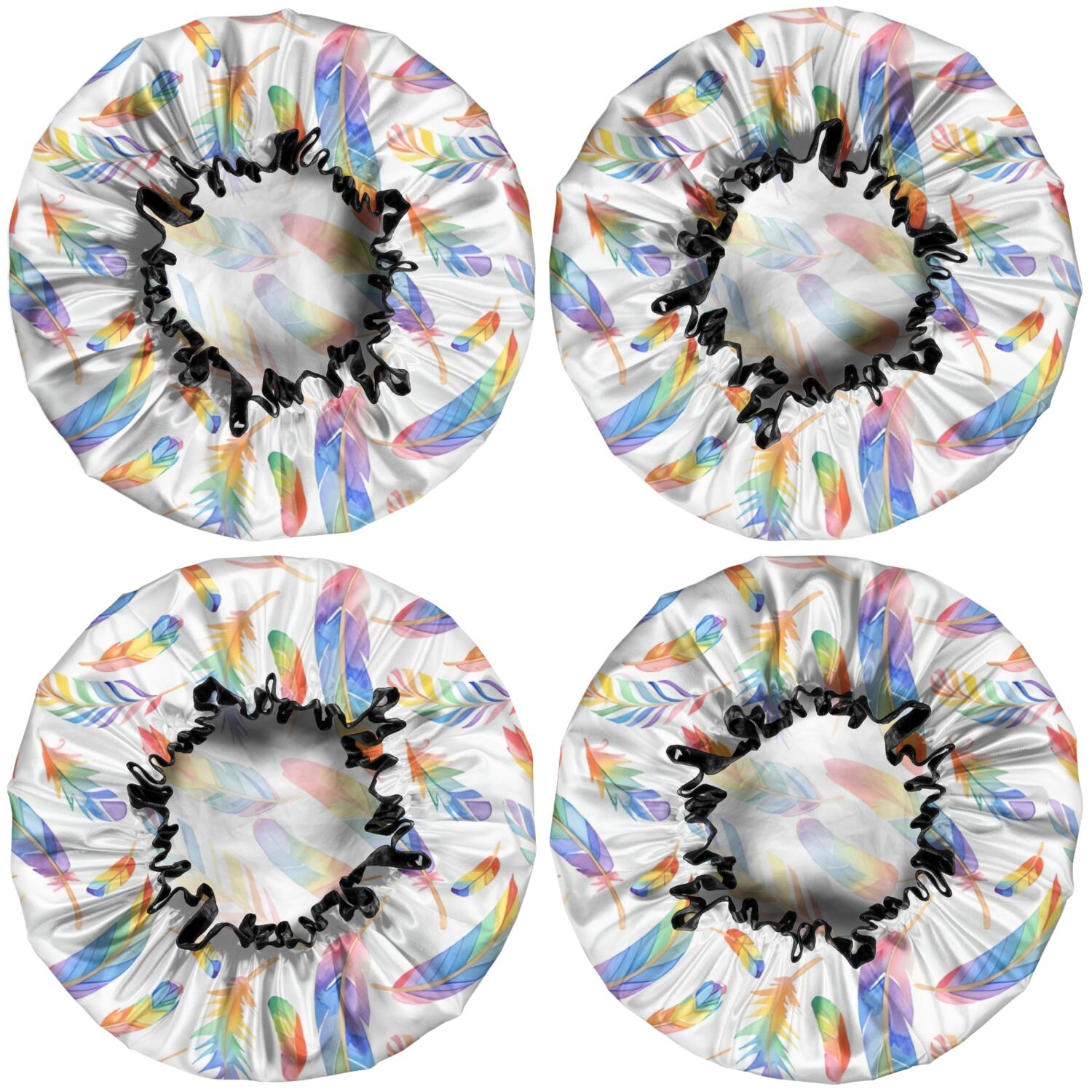 Shower Caps,Rainbow Watercolor Feather Pattern Waterproof Shower Cap for Women 4 Pieces,Double Reusable Hair Cover for Shower PEVA Elastic Stretch Hem