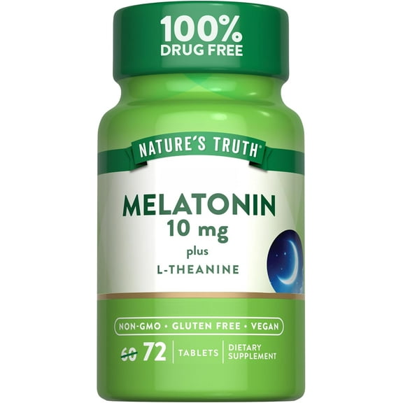 Melatonin 10 mg   L-Theanine | 72 Tablets | Maximum Strength Nighttime Sleep Aid | by Nature's Truth