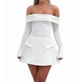 thumbnail image 3 of Women Mini Dress Off Shoulder Long Sleeve A Line Dress Short Formal Dresses Party Clubwear White S, 3 of 8