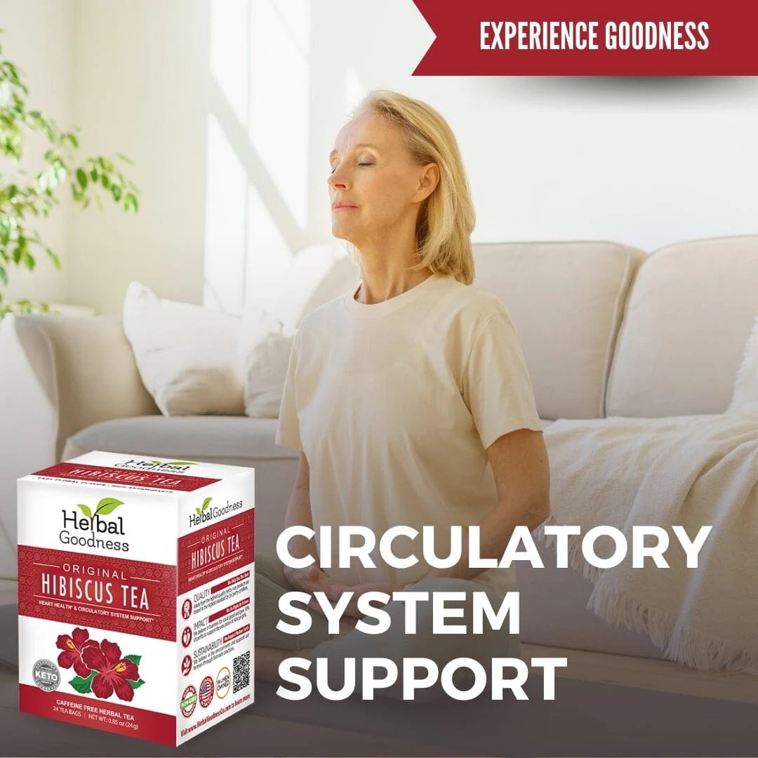 Hibiscus Leaf Tea Bags - Organic Pure Flowers, Heart & Circulatory Support - 6 Boxes of 24 Teabags - Herbal Goodness