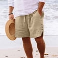 thumbnail image 2 of RYDCOT Mens 5 Inch Cotton Linen Shorts - Casual Side Split Button Elastic Waist Drawstring Summer Beach Shorts with Pocket Khaki, 2 of 7