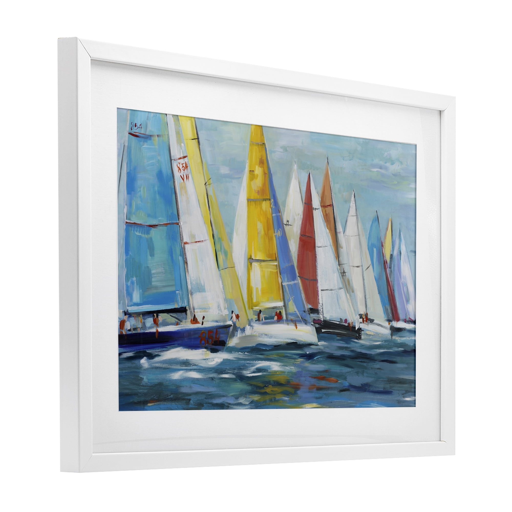 Stupell Industries Colorful Sails Coastal Scene White Framed Print Under Glass, design by Lorenzo Collective