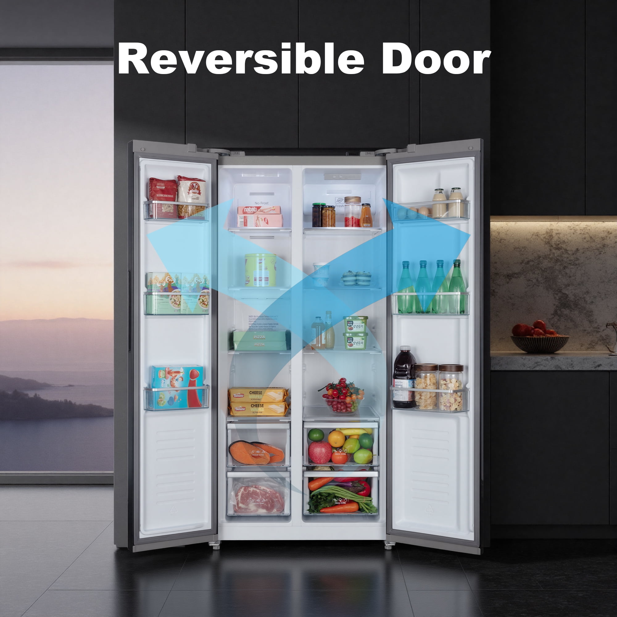 15.6 Cu. Ft. Black Stainless Steel Side-by-Side Refrigerator - Independent Left Freezer & Right Fridge Temperature Control