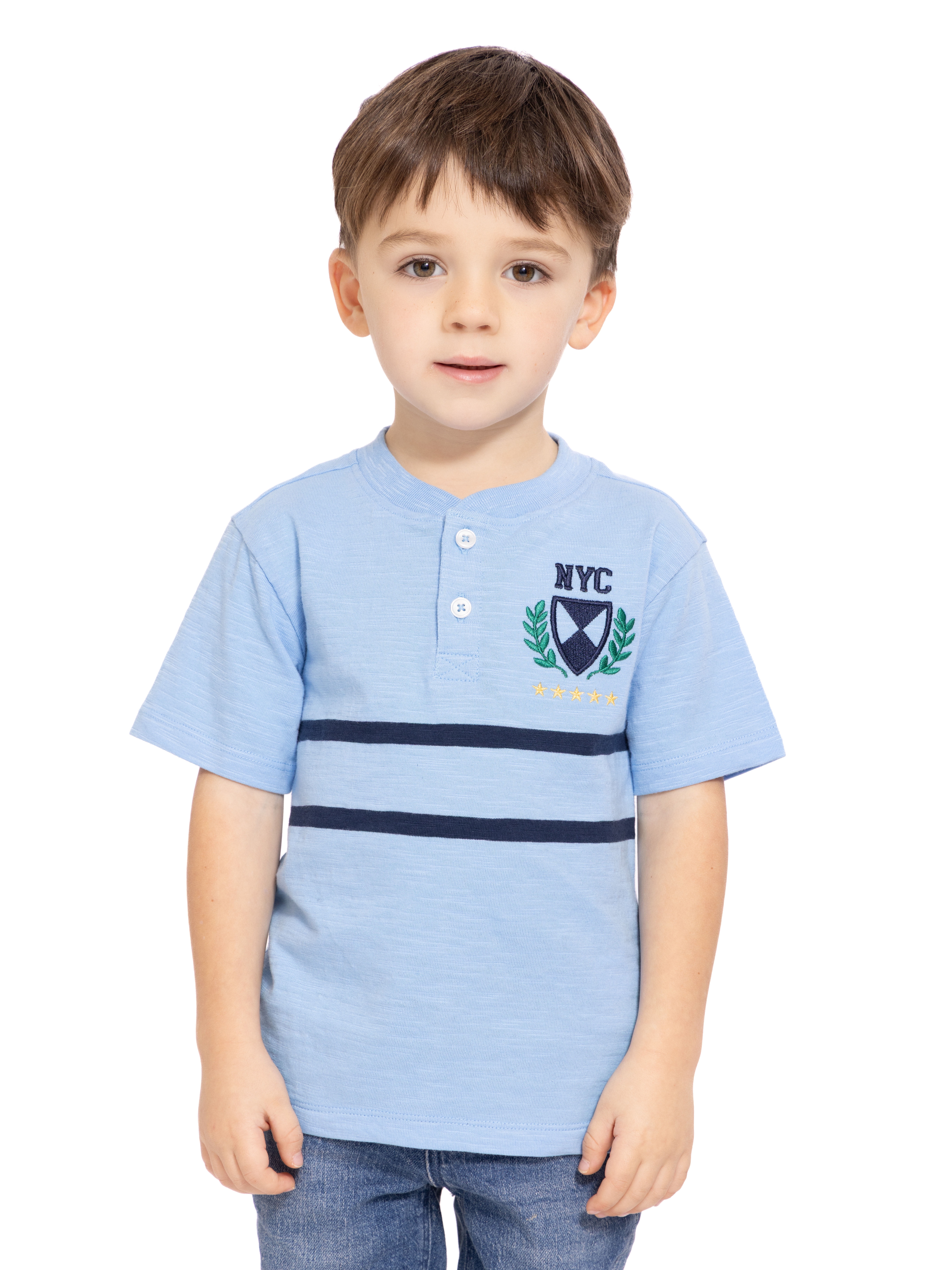 Wonder Nation Toddler Boy's Short Sleeve Striped Henley T-Shirt, Sizes 12M-5T