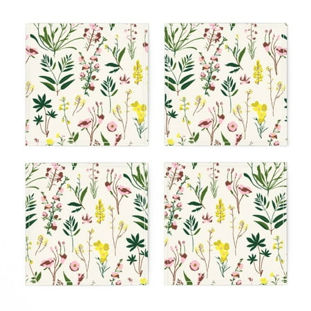

Linen Cotton Canvas Cocktail Napkins (Set of 4) - Wildflower Study Light Boho Bohemian Floral Flowers Botanical Garden Spring Print Cloth Cocktail Napkins by Spoonflower
