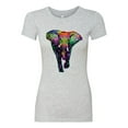 thumbnail image 2 of Wild Bobby, Colorful Rainbow Floral Elephant Animal Lover Womens Slim Fit Junior Tee, Heather Grey, 2XL, 2 of 3