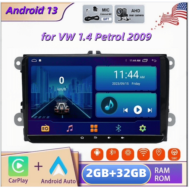 FENGXIH 2+32GB Android 13 9-inch Car Stereo Radio Compatible for VW 1.4 Petrol 2009 with Carplay and Android Auto GPS Navigation WiFi Bluetooth SWC RDS DSP DAB + AHD Backup Camera