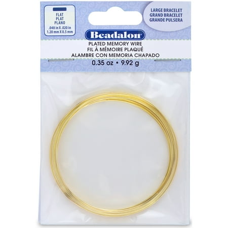 Memory Wire, Bracelet Round Flat Wire Size Medium 2.25 Inch Diameter, 12 Loops, Gold Plated