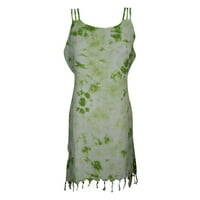 Mogul Womens Tie Dye Green Shift Dress Tassel Down Boho Dresses L