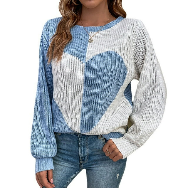 REDHOTYPE Pull Tricoté à Col Rond pour Femmes, Ample, Décontracté, Imprimé Amour, Manches Longues