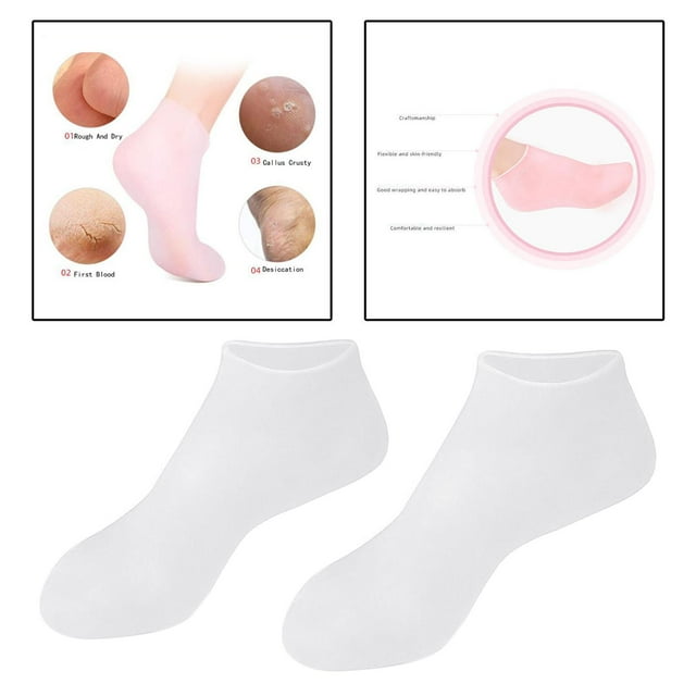 Calcetines de silicona Yinane para reparar suavizar pieles secas y agrietadas pies Blanco XL