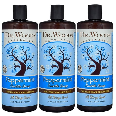 Dr. Woods Pure Peppermint Liquid Castile Soap with Organic Shea Butter, 32 Ounce (Pack of 3)