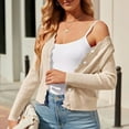 thumbnail image 2 of Womens Shirts Blouses Long Sleeve Cropped Lightweight Cardigan Button Down V Neck Womens T Shirts,Beige,XL, 2 of 7