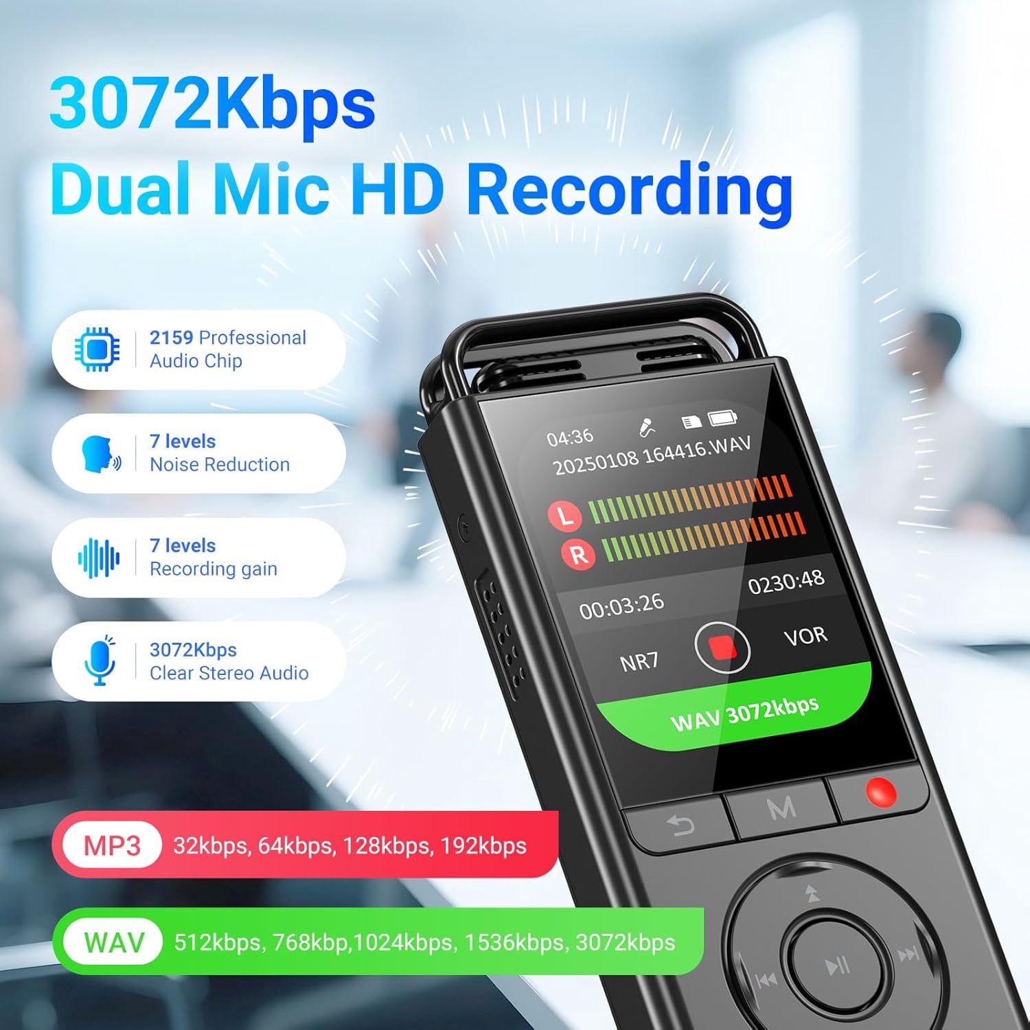 144GB Digital Voice Recorder with Playback,9000 Hours Audio Recording Device, MECHEN Voice Activated Recorder Portable, with Lectures Meetings, Interviews Voice Recorder -Black