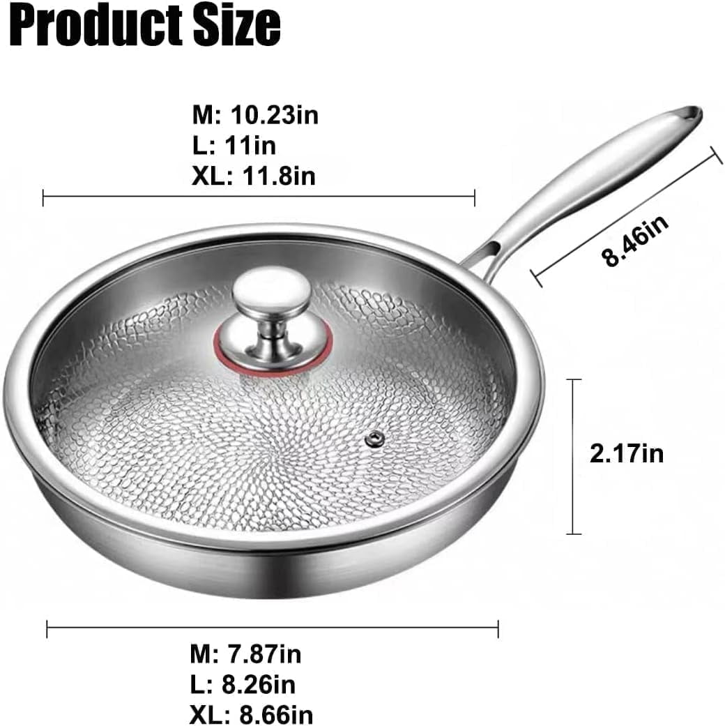 Titanium Hammered Pan Pro with Lid, 2025 Ultra Durable Pure Titanium Nonstick Frying Pan, Multifunctional Non Stick Frying Pans (XL/11.81 in)