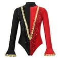 thumbnail image 5 of TiaoBug Kids Girls Circus Ringmaster Costume Long Sleeve Sequins Leotard with Headwear Set Red 16, 5 of 7