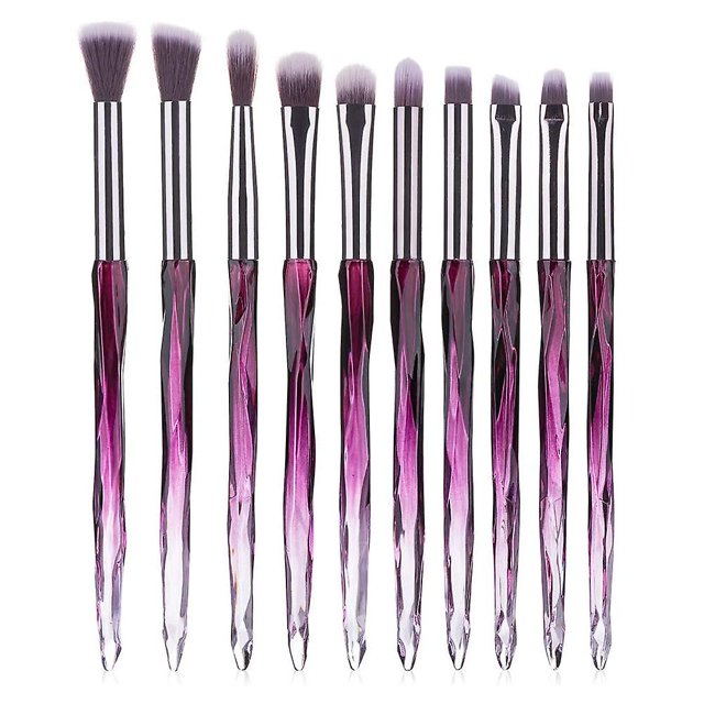 Juego de 10 brochas de maquillaje para ojos, color morado, con mango de diamante, para sombra de ojos, cosméticos profesionales, herramientas de maquillaje para labios y cejas
