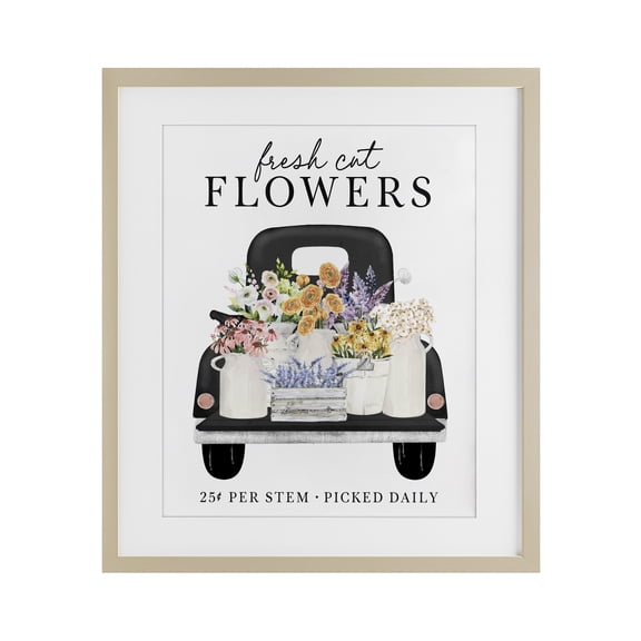 Fresh Flowers Picked Daily Birch Framed Print Under Glass, design by Lettered and Lined