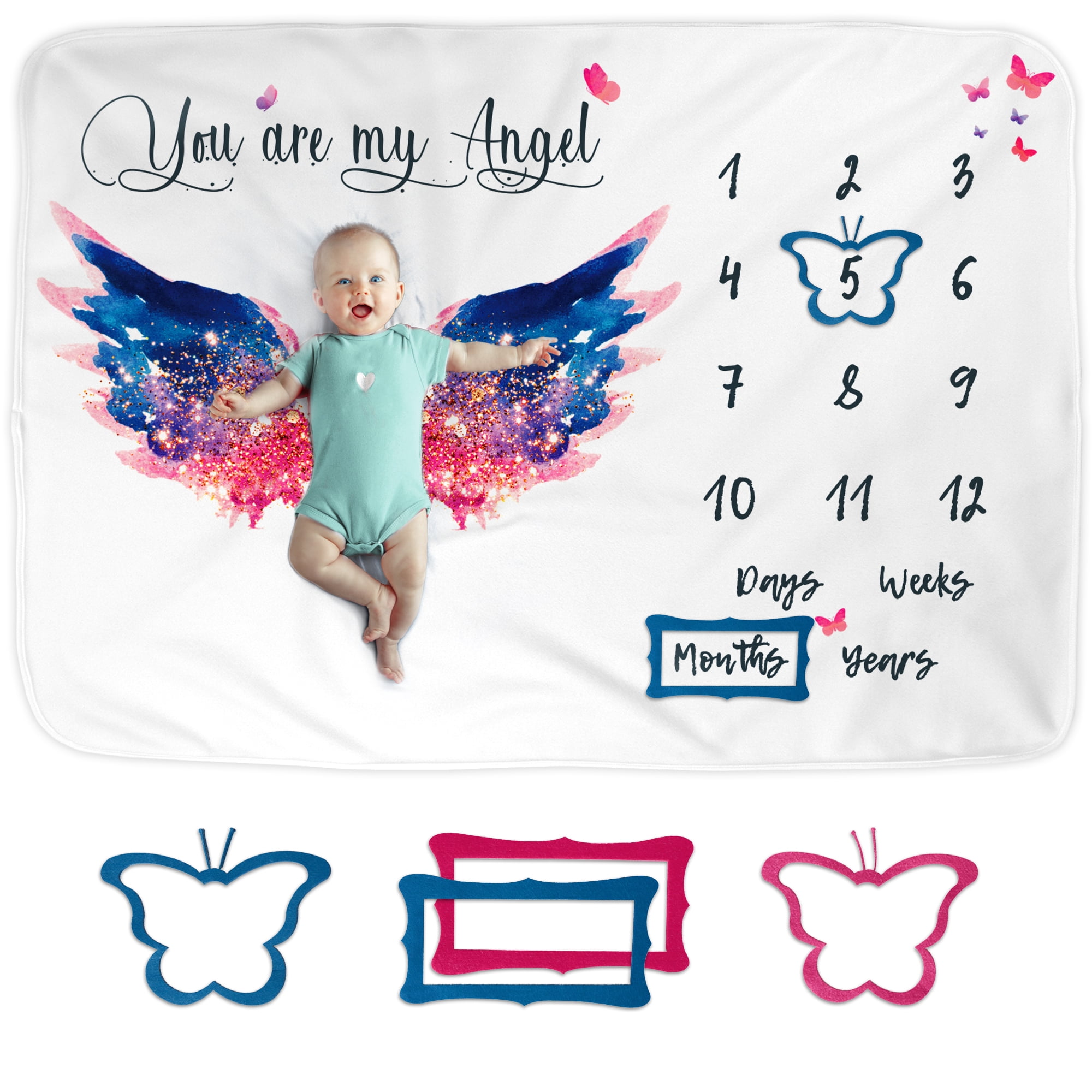 Luka&Lily Baby Monthly Milestone Blanket Girl | Baby Milestone Blanket for Newborn Baby Shower, Month Blanket for Baby Girl | Baby Age Blanket | Baby Growth Chart Blanket | Headband + Markers 60 x40