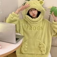 thumbnail image 3 of TBKOMH Animal Pajama Set Hooded Top and Pants Plush Frog Costume Long Sleeve Two Piece Loungewear for Adult Cozy Flannel Sleepwear with Zip Face Hood Green L, 3 of 8