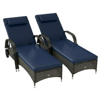 Chaise Lounge Chairs Set of 2, Outdoor Reclining Patio Loungers with Wheels, Dark Blue - Cushioned Poolside Chaise with Pillow & Armrests