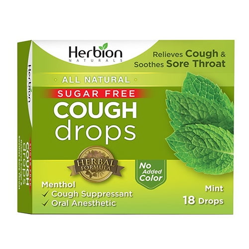 Herbion Cough Drops Sugar Free, Mint, 18 Drops