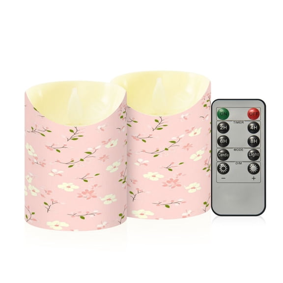 2 PCS Tilted Flameless Candles Flickering LED Lights Battery Operated Candles with Remote Timers for Holiday Decor Cute Floral Pastel