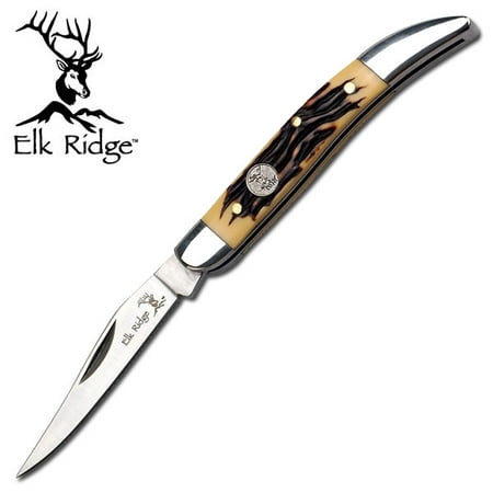FOLDING POCKET KNIFE | Elk Ridge Small Simulated Stag Bone Silver Blade (Best Elk Hunting Pack)