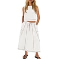 thumbnail image 2 of Mifsaly 2 Piece Skirt Sets for Women Sleeveless Crop Top and High Waist A-Line Skirt with Pockets Comfortable Summer Vacation Matching Lounge Set XXL, 2 of 8