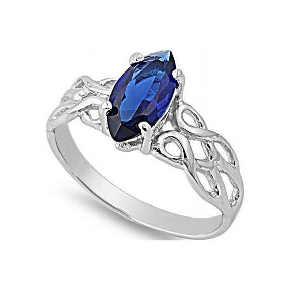 Wicca Magic Pear Simulated Sapphire Cubic Zirconia Ring Sterling Silver 925