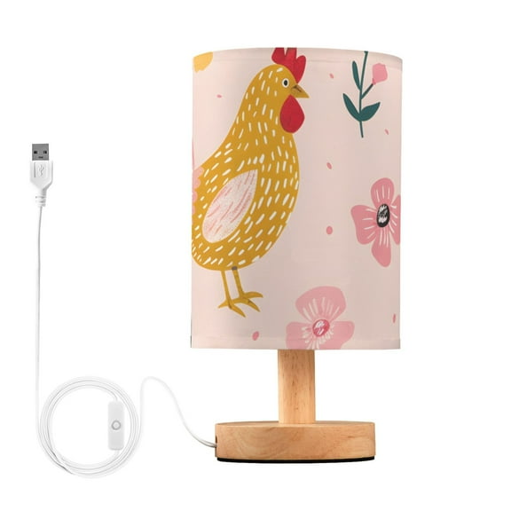 Chickens Table Lamp USB Bedside Desk Nightstand Lamp Printed Gifts Small Lamp Wood Base for Bedroom Living Room Kids Room College Dorm