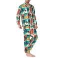 thumbnail image 2 of Honeii Colorful Hawaii Palms Pattern Mens Pajamas Set,2pcs Men's Lounge Long Sleeve Sleep Shirt and Pajama Bottoms Sleepwear Set,Mens Pjs Sets-Medium, 2 of 7