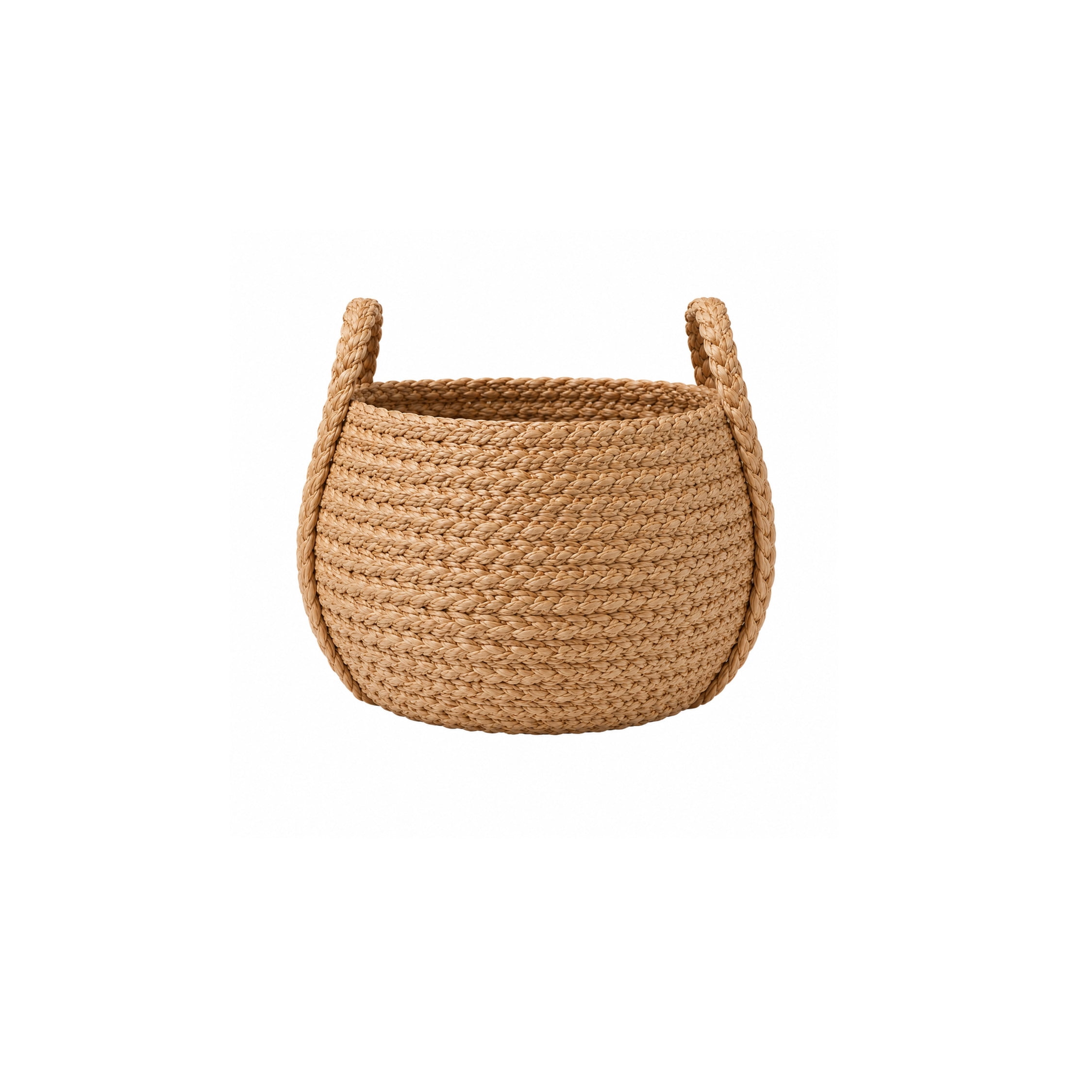 DecMode 15" x 12" Brown Seagrass Handmade Woven Storage Basket with Braided Handles, 1-Piece