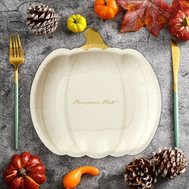 Uuiauoio 10 Pcs Fall Paper Plates Pumpkin Plates Disposable Paper Pumpkins for Fall Birthday Party Decorations Thanksgiving Halloween Party Favors Tableware Supplies Decor
