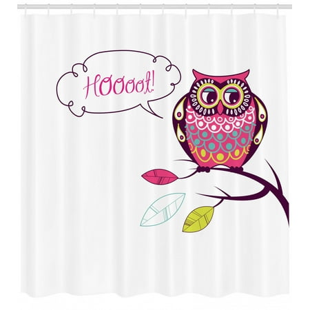 Owl Bathroom Accessories Owls Home Decor Shower Curtain Set, Ornate Colorful Owl On The Branch Observing Flat Face Myst Animal Artsy Image, Bathroom Accessories, 69W X 70L Inches, By Ambesonne ()