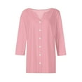 thumbnail image 5 of MESSIYO 3/4 sleeve cardigan for women Knit Shrugs Sweater Cardigan Sweater open front cardigan for women Summer Tops V Neck Print Shirts Casual Button Down 3/4 Lenght Sleeve Blouses Pink XL, 5 of 6