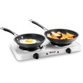 thumbnail image 2 of Double Electric Burner Countertop Hot Plate Stainless Steel Cast Iron 1000W 700W by Durabold, White, 2 of 5