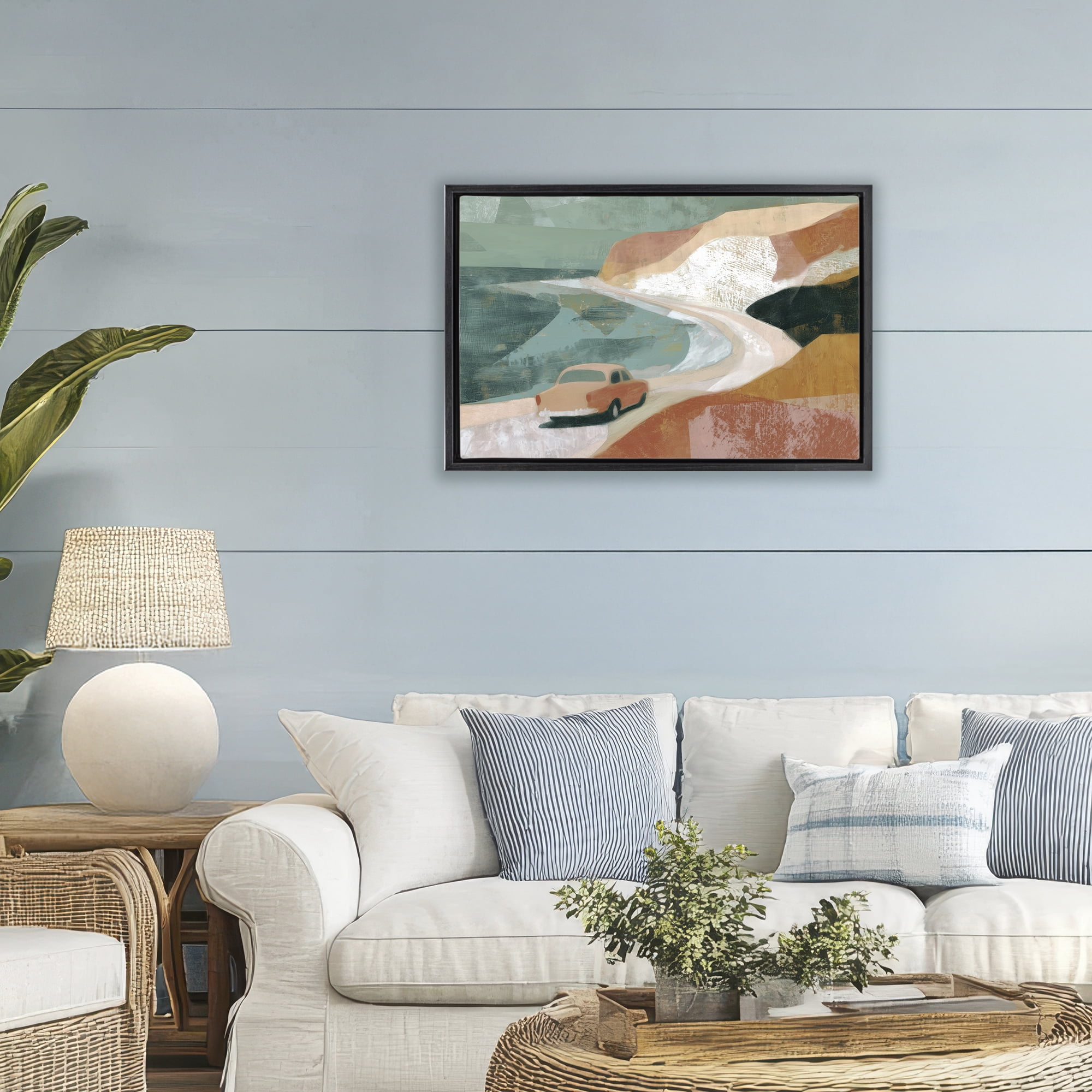 Stupell Industries Classic Car on Coastal Highway Black Framed Floater Canvas Wall Art, design by Chromatic Storm Studio