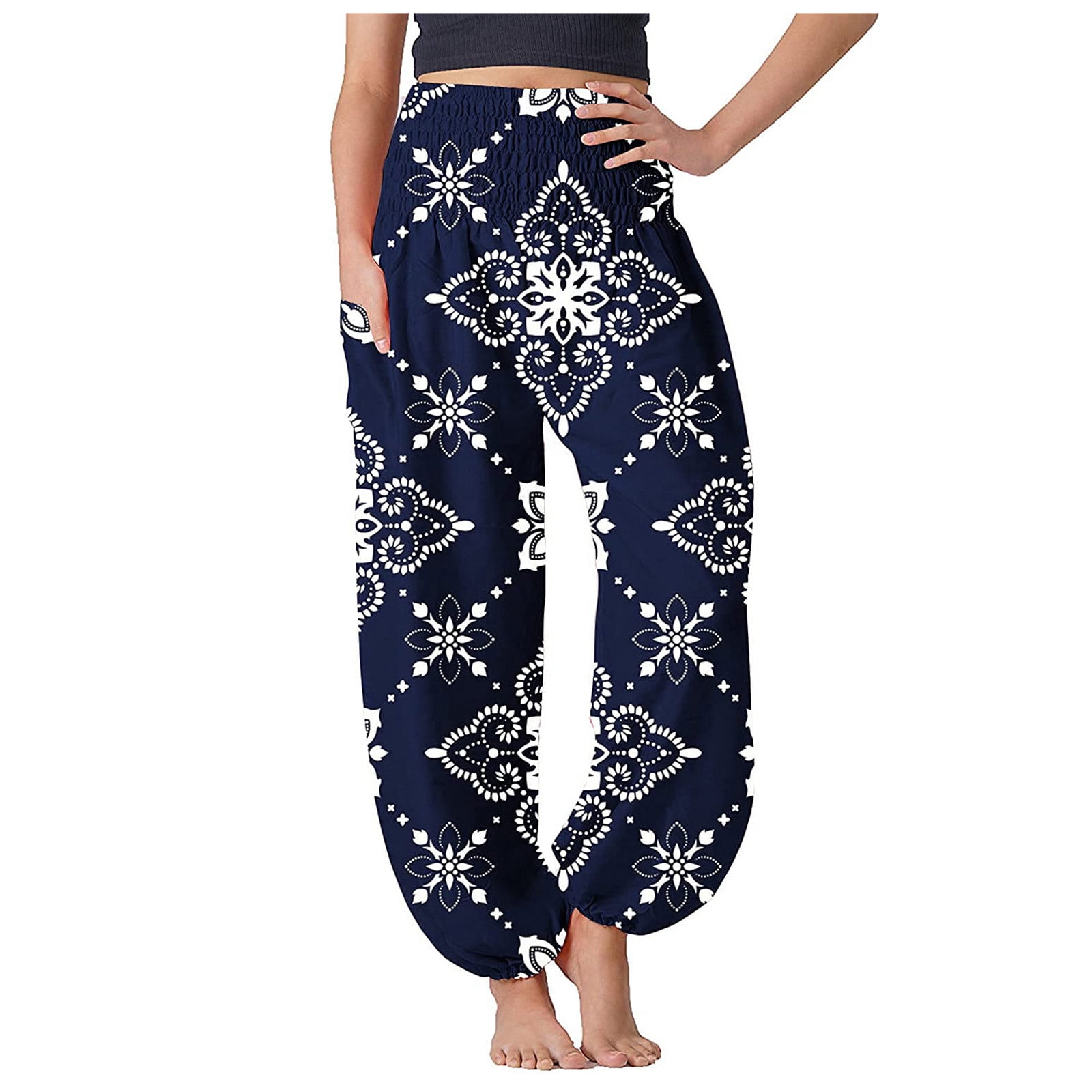  EDCRF Fleece Lined Leggings Women Boho Hippie Pants Pants Comfy  Pajama Pajama Yoga Women's Pants Boho Lounge Loose Pants Blue : Clothing,  Shoes & Jewelry