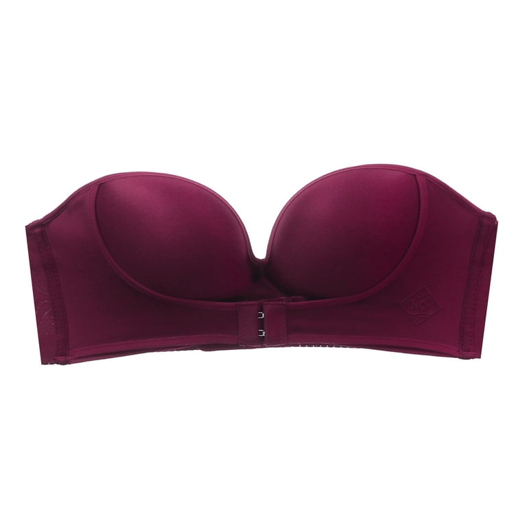 Womens Solid Color Wine Strapless Non Slip Adjustment Rimless Dress Bra F  Cup Wire Bras for Women : : Clothing, Shoes & Accessories