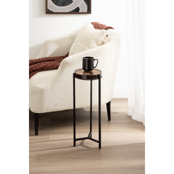 Kate and Laurel Aguilar Modern Drink Table, 9 x 9 x 23, Amber Glass and Black, Unique Round Glass Mini Table for Use as Bathroom Accent Table or Pedestal Martini Table