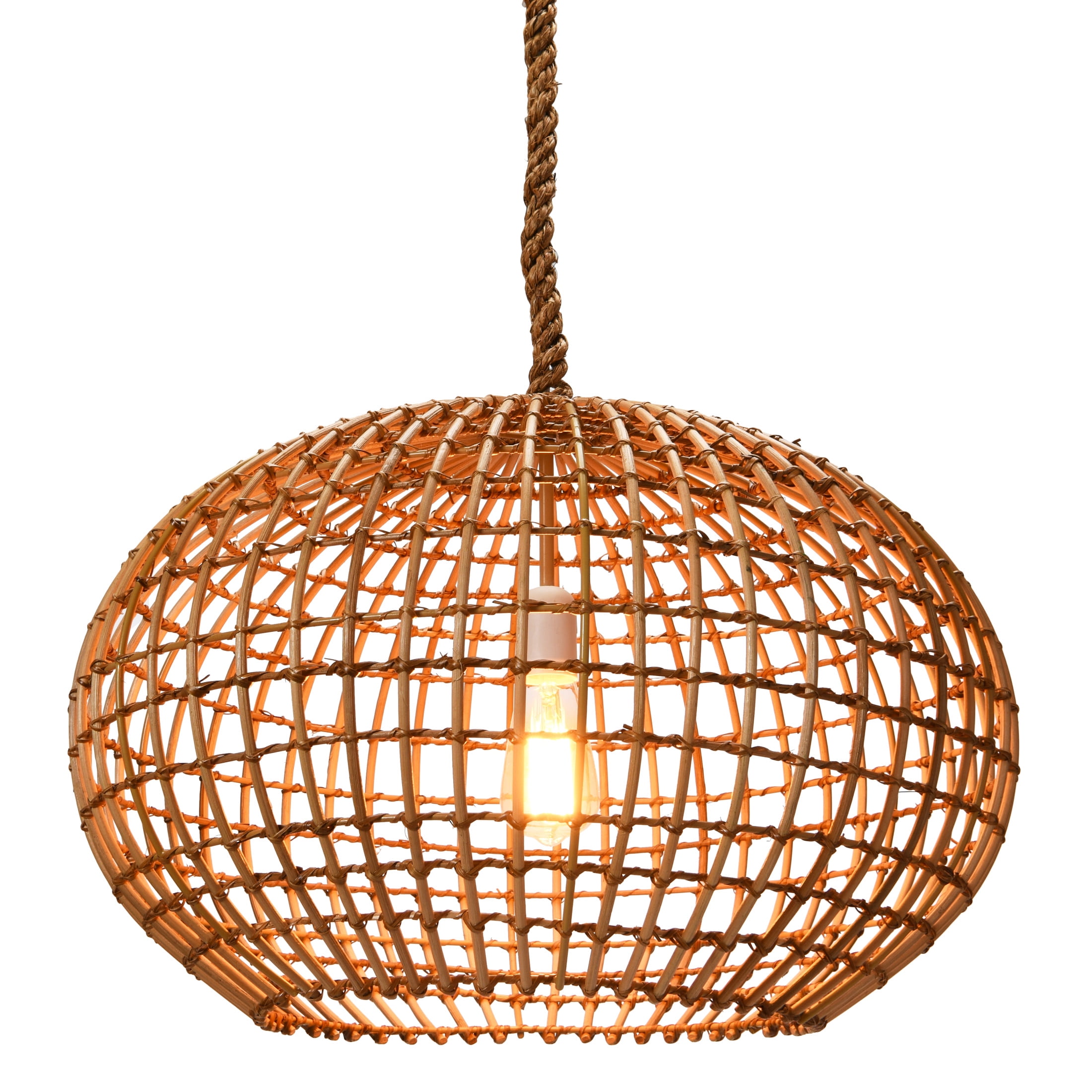 Creative Co-Op Open-Weave Wicker Ceiling Light, Natural