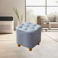 thumbnail image 1 of Reposapiés pequeño, taburete cuadrado para pies, asiento acolchado, muebles, reposapiés cómodo, taburete otomano para sala de estar, entrada y puerta Azul, 1 of 8