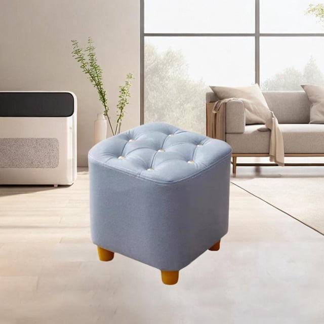 Reposapiés pequeño, taburete cuadrado para pies, asiento acolchado, muebles, reposapiés cómodo, taburete otomano para sala de estar, entrada y puerta Azul