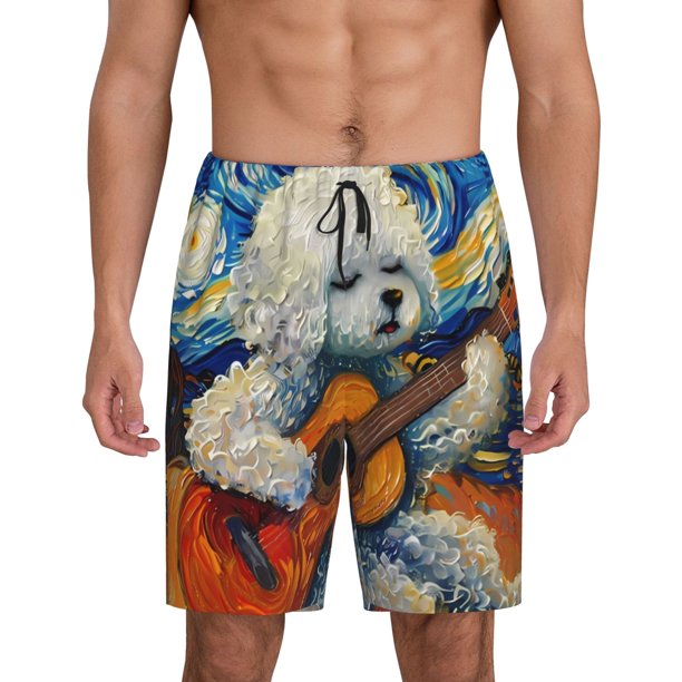 Fotbe Dog Guitar Starry Night Pantalones Cortos de Pijama para Hombre, Ropa de Dormir, Pantalones de Pijama Cortos para Hombre-3X-Large