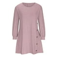 thumbnail image 4 of WREESH Womens Fashion Long Puff Sleeve Dress Side Button Casual Solid Color Long Sleeve Round-Neck Calf Dress Pullover Pink, 4 of 8