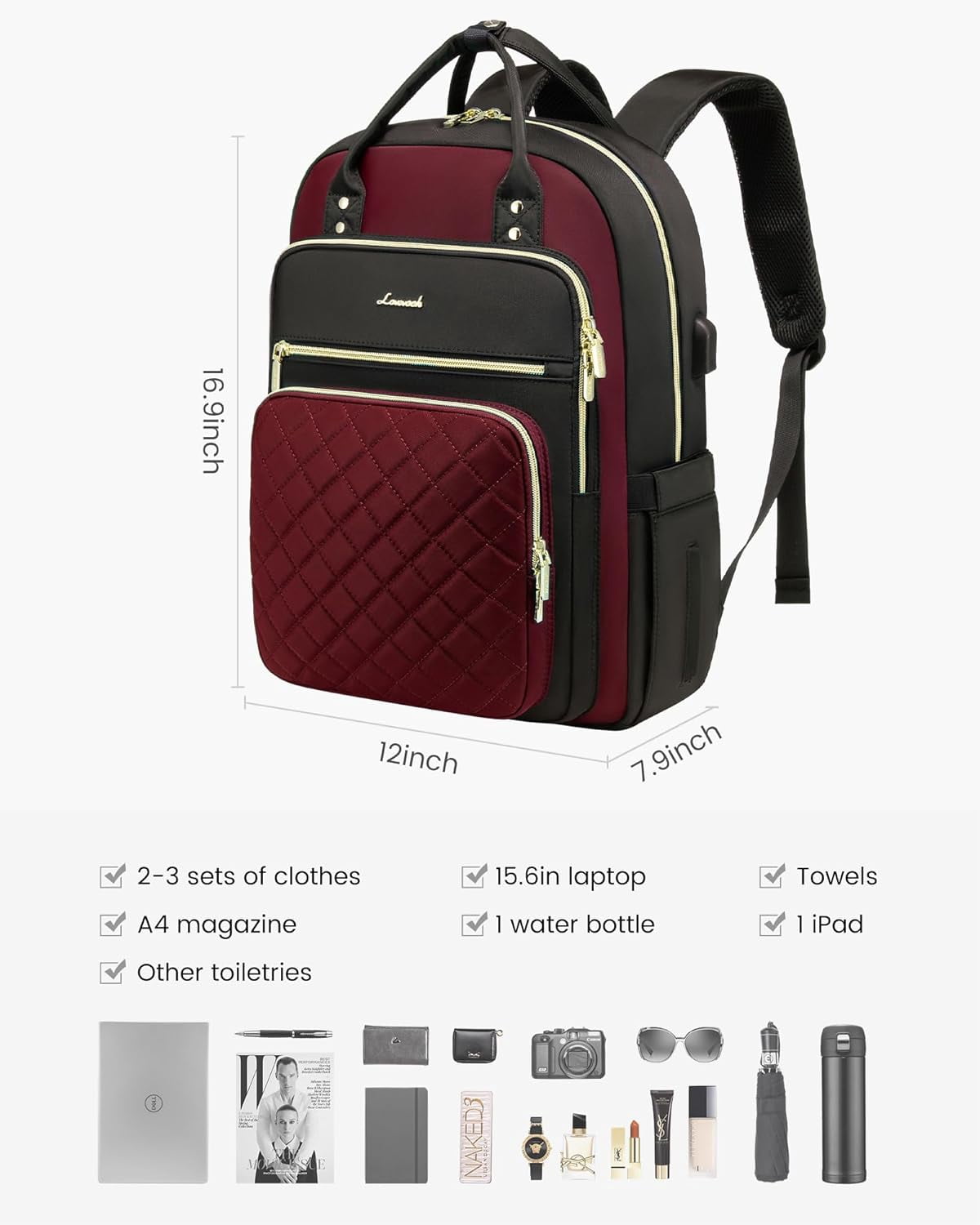 Lovevook Laptop Backpack Purses for Women,Nurse Teacher College Work Study Commuter Bag with 15.6 inch Laptop Compartment,Lightweight Travel Casual Daypacks With USB Port